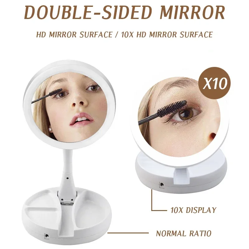 Makeup Mirror With Light LED Daylight Vanity Mirror 360&deg;Rotation Detachable/Storage Base 3 Modes With Light USB Charger