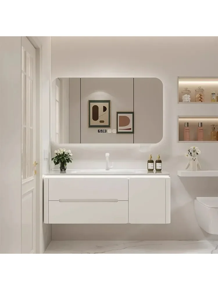 Simple Smart Bathroom Cabinet Ceramic Integrated Basin Makeup Storage Bathroom Mirror Cabinet Fashion Home