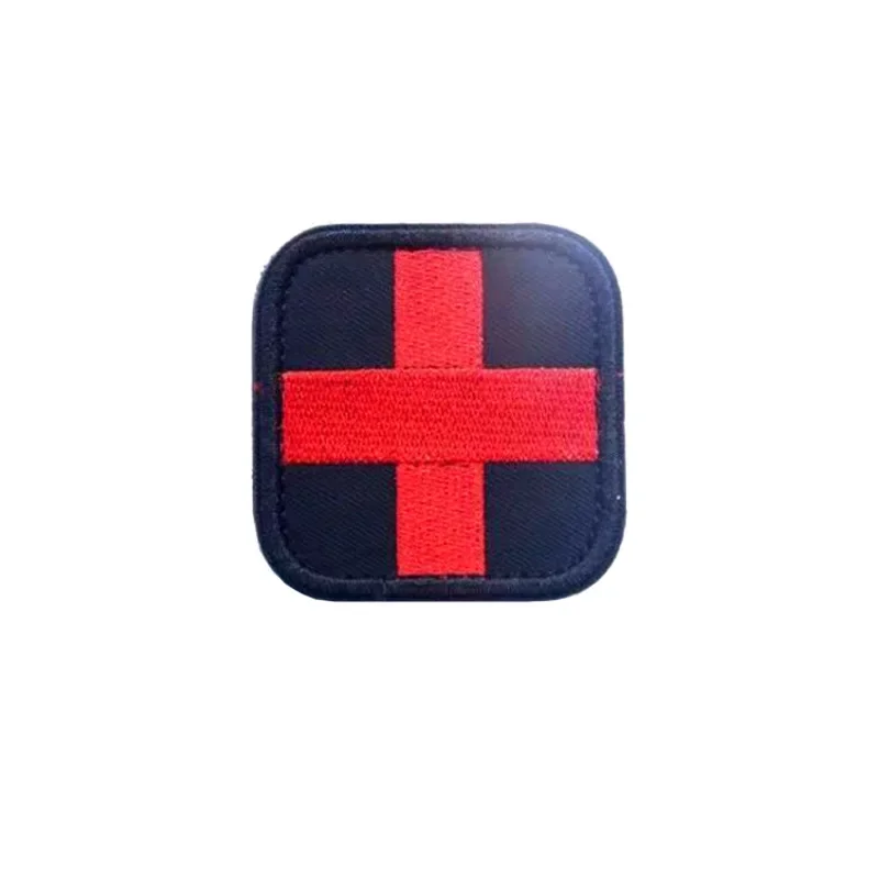 Red Cross Tactical Badge Embroidery Hook Loop Patch Battlefield Rescue Square Emblem Military Camo Medical Flag for Uniforms DIY
