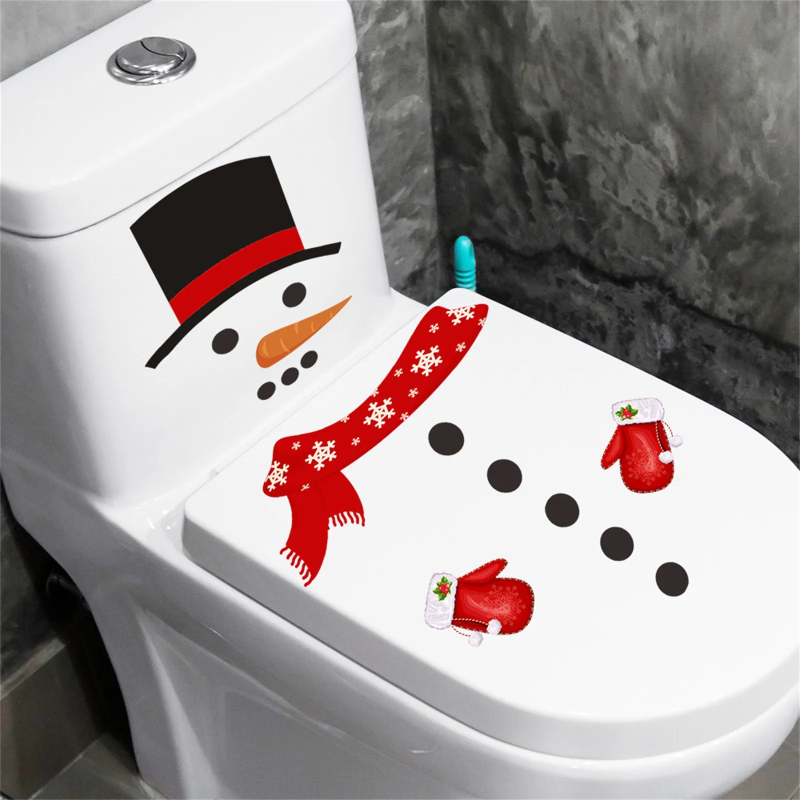 Christmas Snowman Toilet Decoration Self-adhesive Wall Stickers PVC Bathroom Cross Border Straight Toilet Stickers
