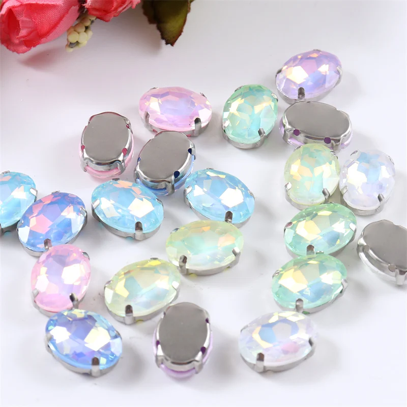 Description Picture 4 of itemMocha Glitter Oval Crystal Rhinestones Sew On Glass gemstones Sliver Base Beads Garment Clothing Accessories