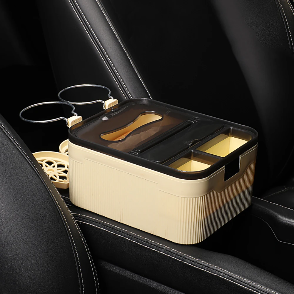 

Multifunctional Car Storage Box Auto Console Armrest Organizer Adjustable Stowing Tidying Napkin Phone Tissues Cup Drinks Holder