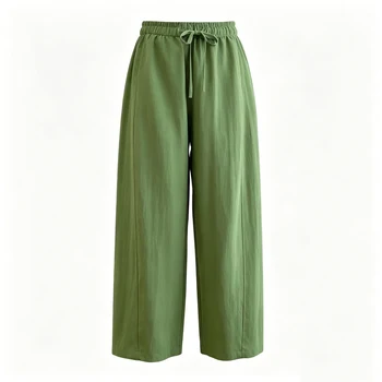2026 Summer Plus Size Lyocell Linen Curved Ankle Length Pants Elastic Waist Casual Trousers Curvy Ladies 2639