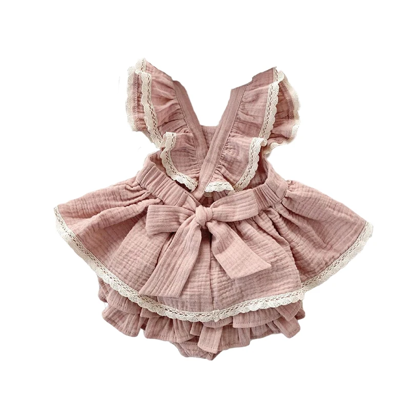 Vintage Baby Girl Dress Set 4T Sleeveless Criss-Cross Dress + Lace Shorts