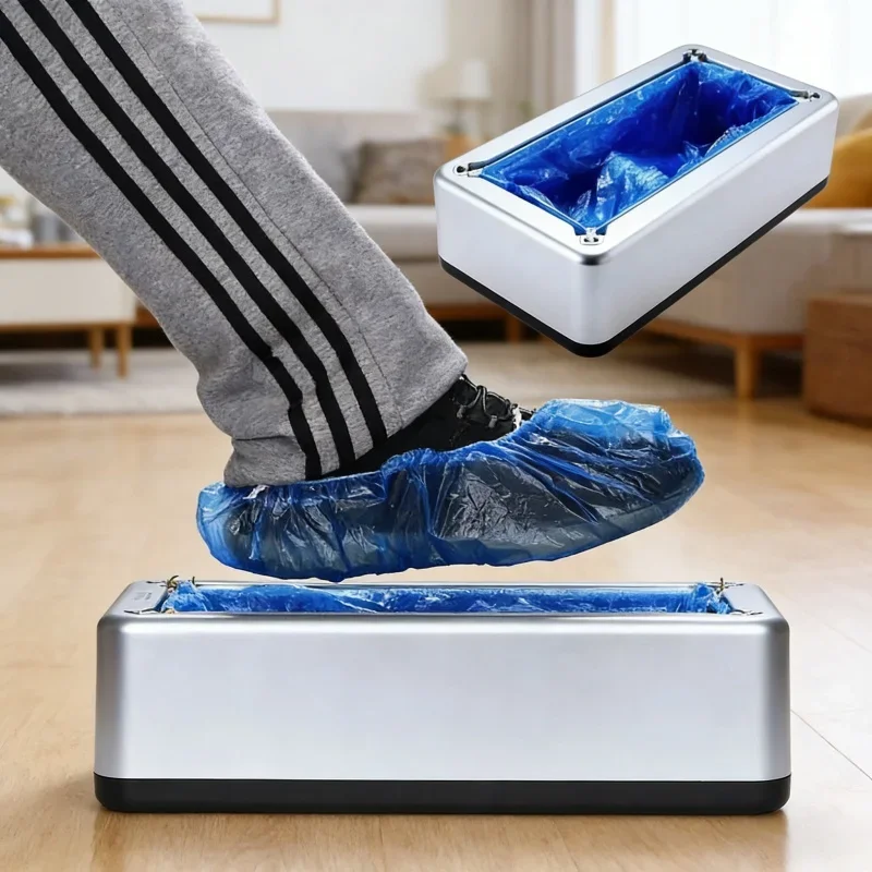 Draagbare automatische dispenser voor wegwerpbare schoenovertrekken, handsfree, waterdichte overschoenen, machine voor thuis, kantoor en supermarkt._voghion.com