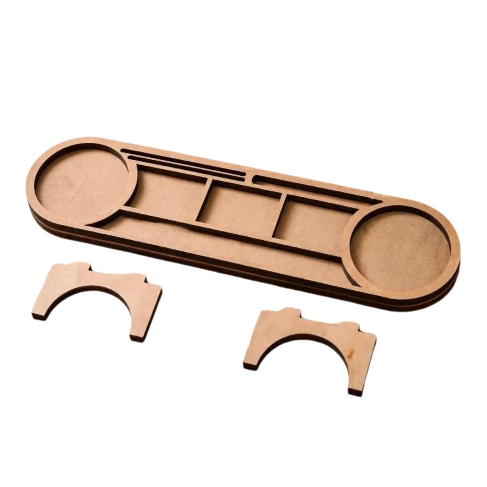 Elegant Brown Wooden Desk Organizer with Phone Stand and Cup Holder
