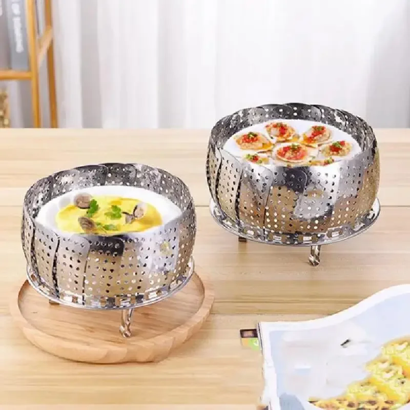 접이식 스테인레스 음식 스티머 야채 과일 음식 바구니, 메쉬 스티머 랙 조리기구, 스팀 요리용