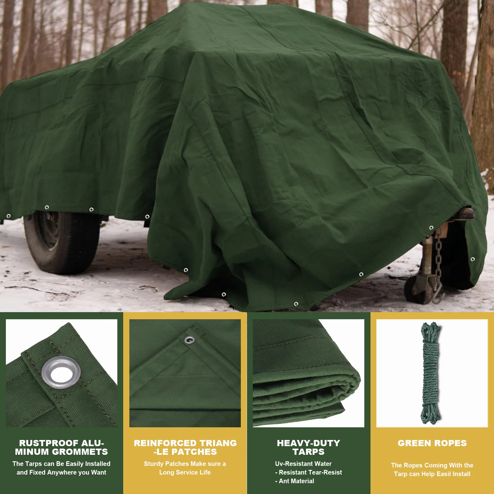 Waxed Canvas Tarp 4×4 Canvas Tarps For Camping HOBI Canvas Tarp 4L 6.6'×6.6' - Japanese