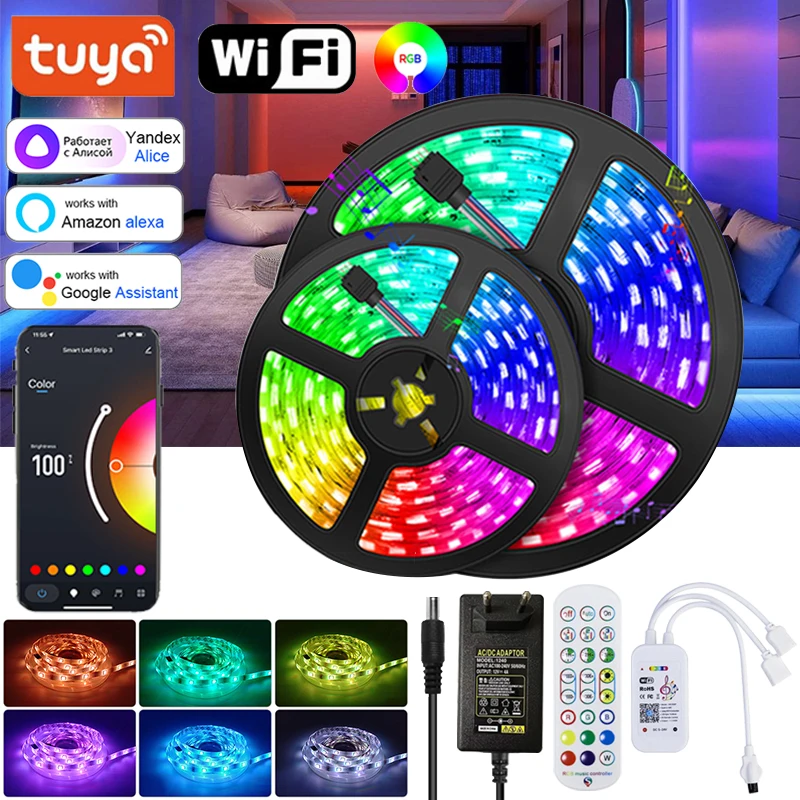Tuya Wifi Led Strip Lights Alexa Bluetooth Led Tape Light 220V Flexible Led Lighting Strips Smart Led Lights Strip For Room