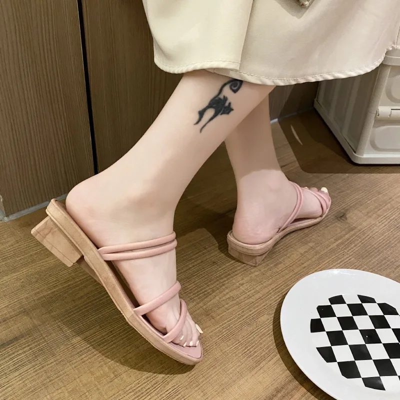 Women Low Heel Sandals Summer Casual Female Shoes Square Heel Open Toe Ankle Strap Elegant Ladies Sandalias Wedge Shoe