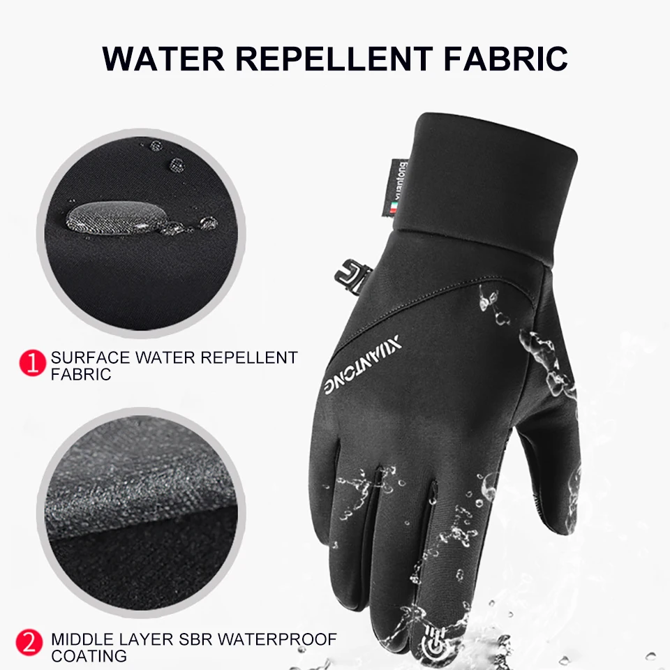 1Pair Winter Outdoor Warm Padded Gloves Touch Screen Non-slip Windproof Waterproof Running Hiking Gloves Stretchy Comfortable 4