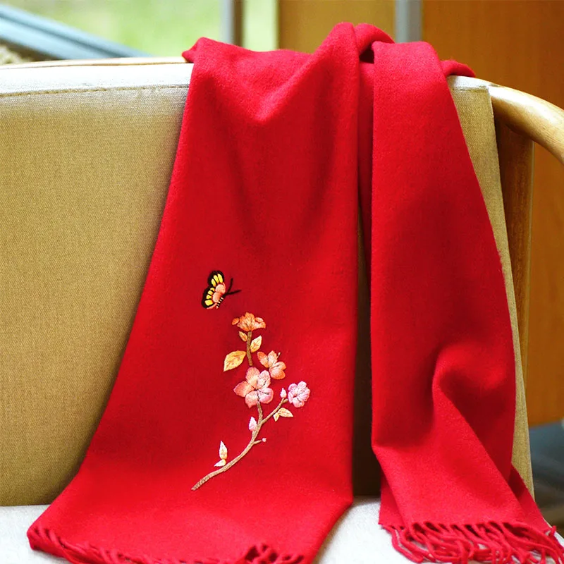 

Famous Ancient Embroidery New Embroidery Red Scarf Women's Winter Suzhou Embroidery Cashmere Scarf Neck Chinese Red Versatile