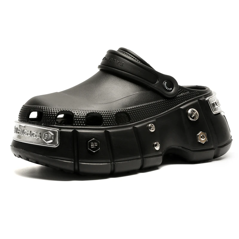 Summer Slippers Closed Toe Sandals Anti Slip Sandals Summer Couple Style Thick Bottom Height Raising Outdoor Baotou Dragging Anti Slip Black Dual Purpose Beach Shoes
