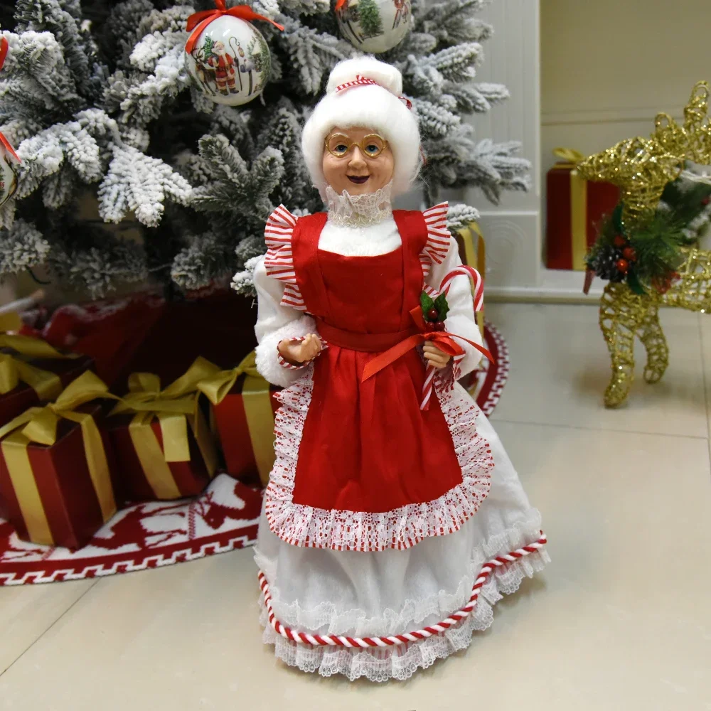 

Christmas Tree Decor Sequin Mrs Claus Figurines Home Decoration Christmas Holiday Collection 48CM Standing Grandma Santa Claus