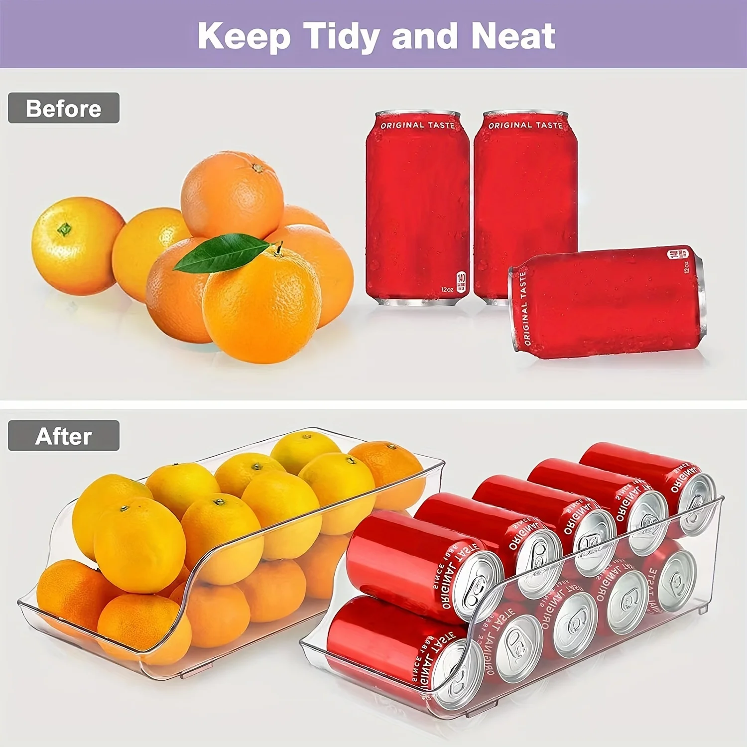 1pc Refrigerator Organizer Bins Soda Can Dispenser Beverage Holder Clear Plastic Canned Food Pantry Storage Kitchen Accessories