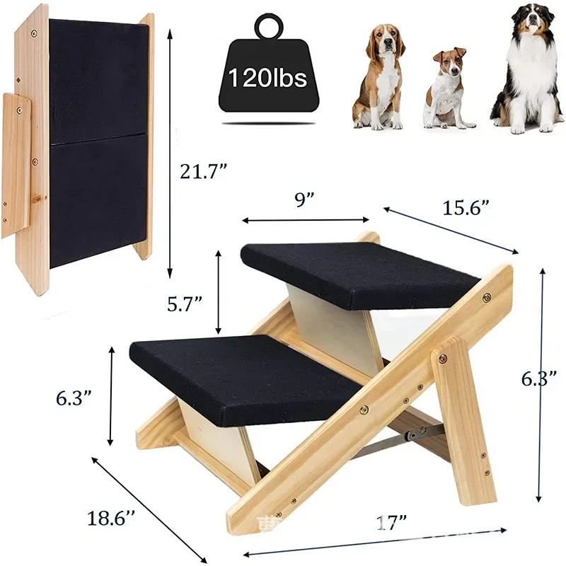 Folding Bamboo Pet Staircase with Non-Slip Steps-Perfect for Small and Senior Dogs or Cats