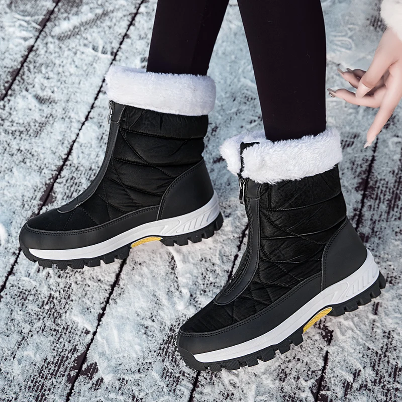 TUINANLE Ankle Boots Women Winter Waterproof Shoes Keep Warm Non-slip Black Snow Boots Ladies Lace-up Plus Size 42 White
