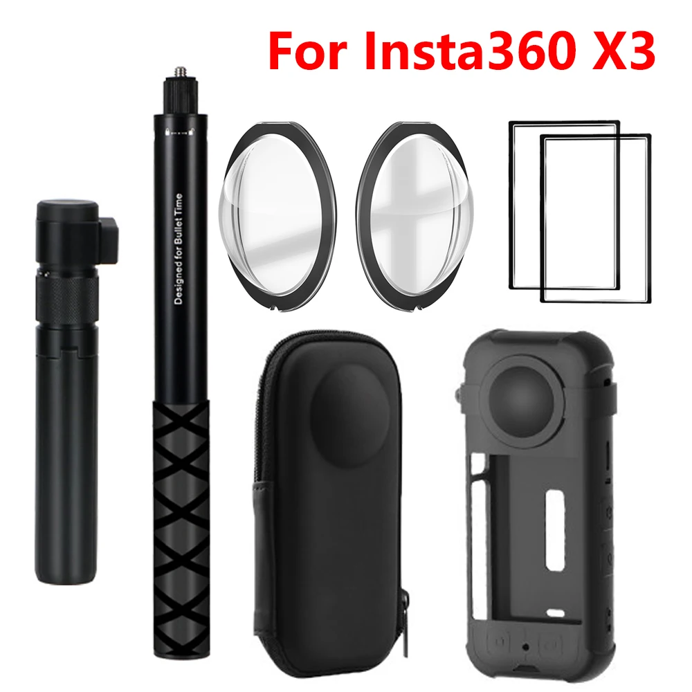 

Selfie Stick for Insta360 X3 Lens Protector Cover for Insta360 X3 Accessories Screen Protector Film Storage Bag Silicone Case