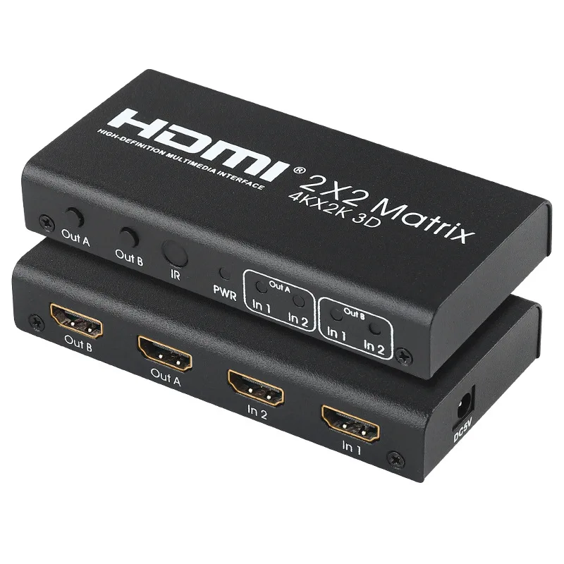 Sélecteur de matrice et multiplicateur HDMI 2x2 avec 2 entrées et