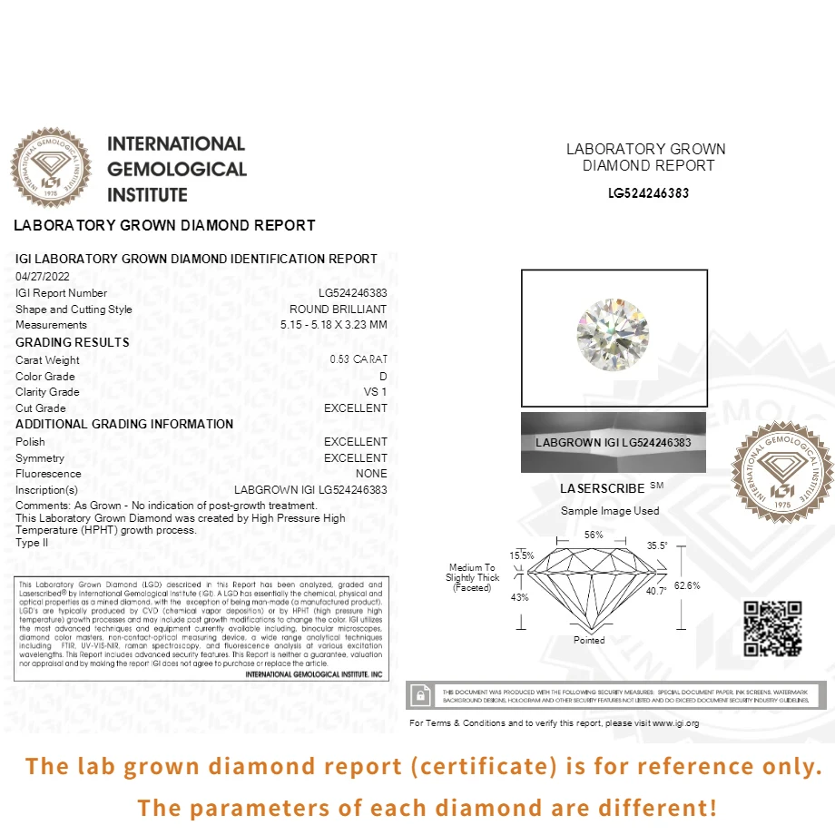 0.3ct 0.5ct 0.8ct 1ct 1.5ct 2ct 3ct 라운드 랩 그로운 다이아몬드 (IGI GIA 인증서 포함) CVD HPHT 랩 다이아몬드 도매