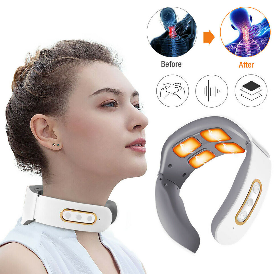  Electric Neck Shoulder Pulse Massager Kneading 4 Head TENS Magnetic Pulse Heating Cervical Vertebra Relax Pain Relief Massage 