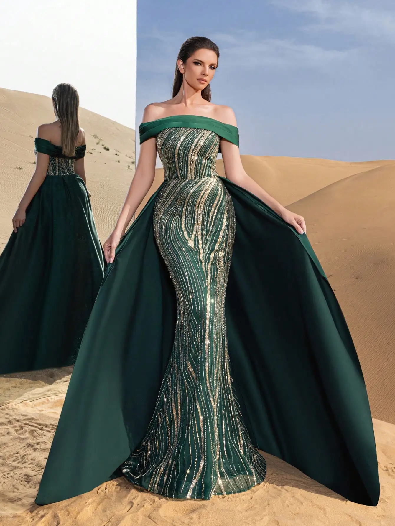 رائع قبالة الكتف حورية البحر تنحنح الساتان قطار ال...