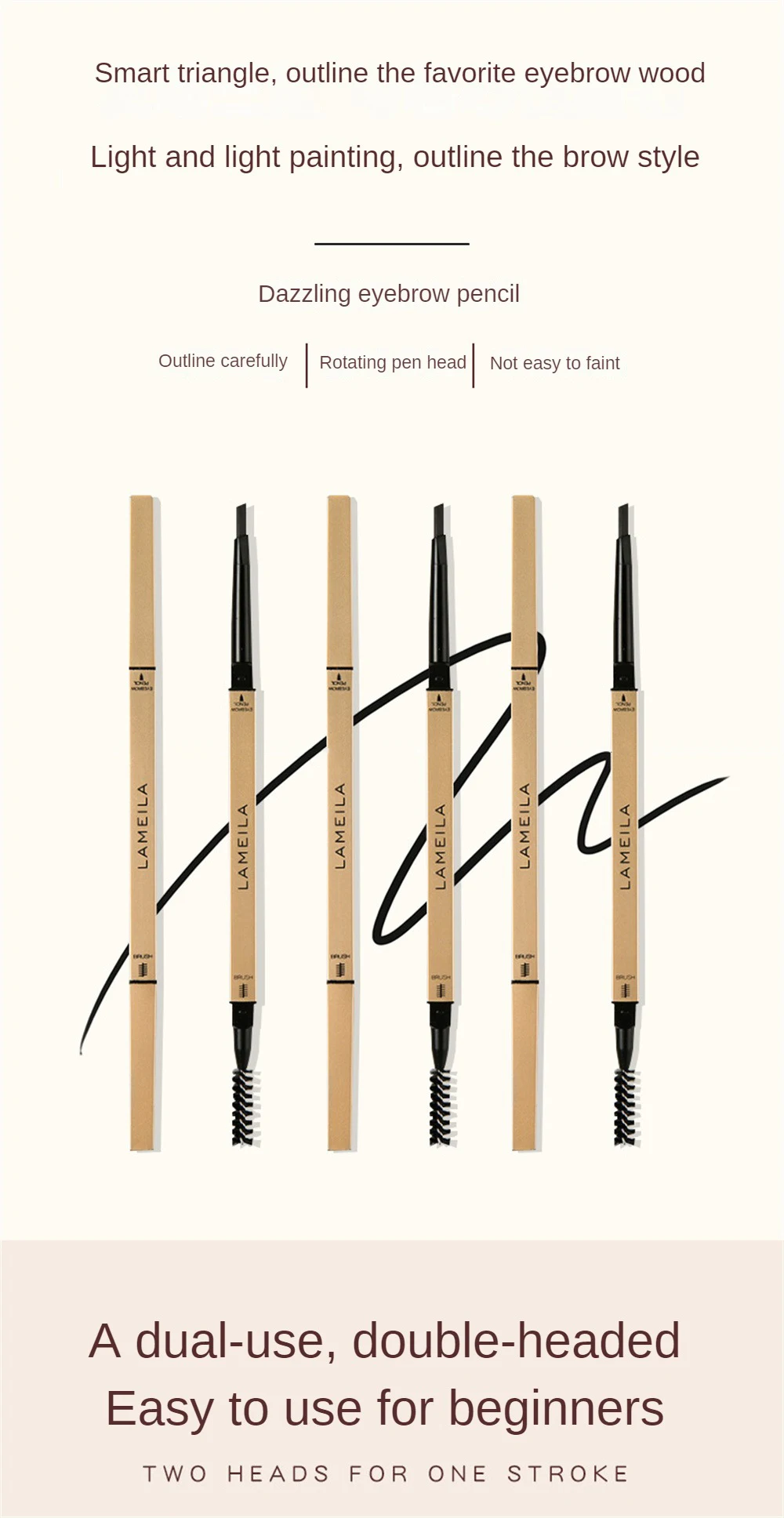 5 Colors Extra Fine Triangular Double-ended Small Gold Bar Eyebrow Pencil Waterproof Sweatproof Non-Fading Eyebrow Pen Cosmetics