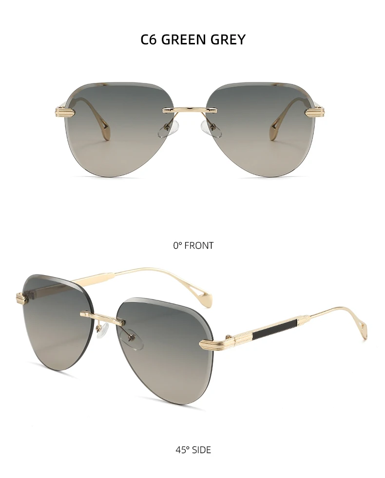 Luxuriöse randlose Piloten-Sonnenbrille für Damen und Herren, Legierungsrahmen, Verlaufsgläser, Sonnenbrille für Damen, Fahrbrille – Detail 11