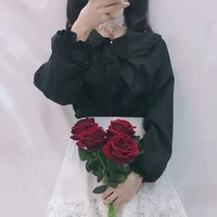 Chemise blanche à col claudine pour femme, chemisiers boutonnés, manches longues, volants mignons, style Lolita, esthétique Mori Girl, Kawaii, Y-Lolita 5