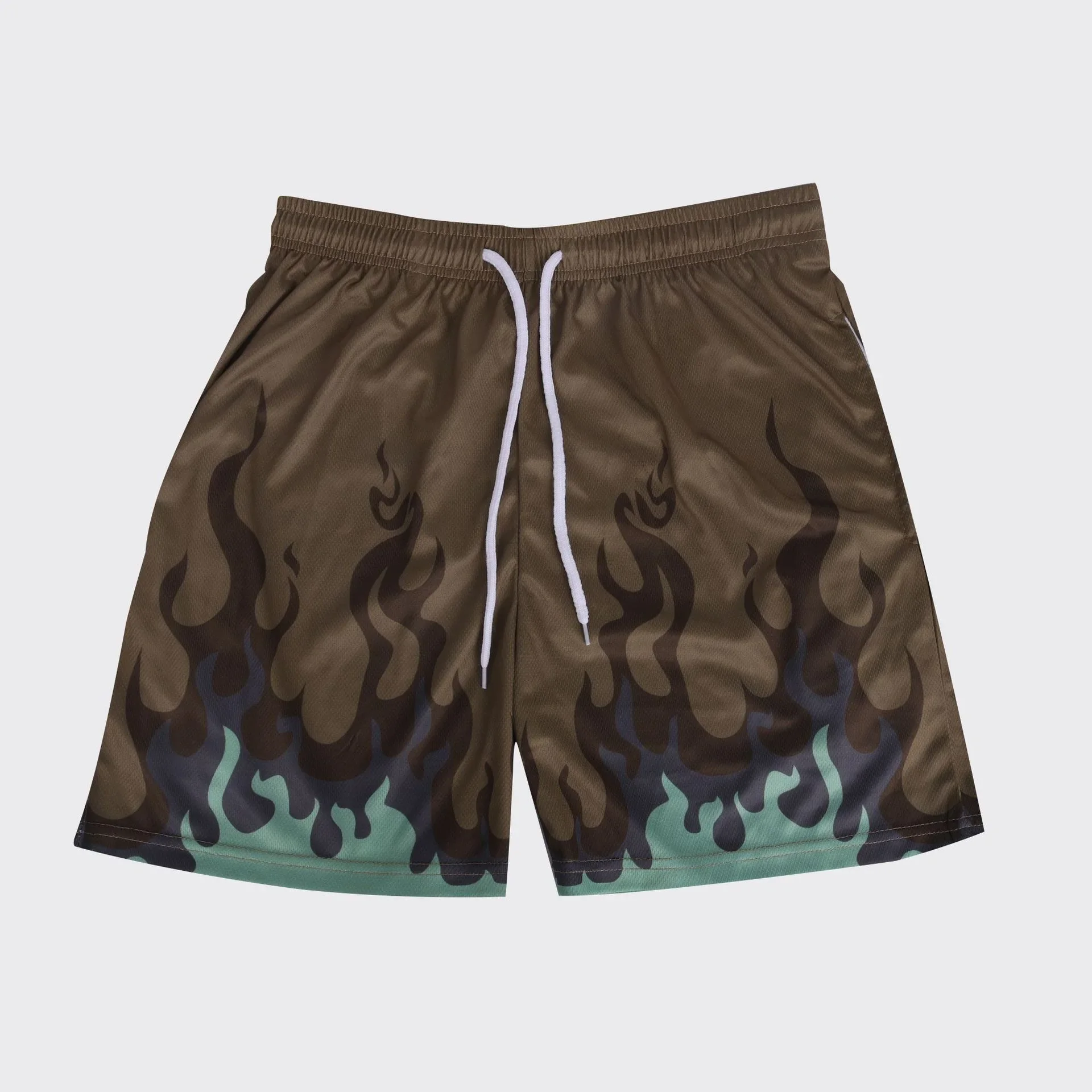 Loose Men's Basketball Shorts Quick Dry Mesh American Flame Print Street Hip Hop Sporty Quadrapartite Pants Skateboard Long Pant