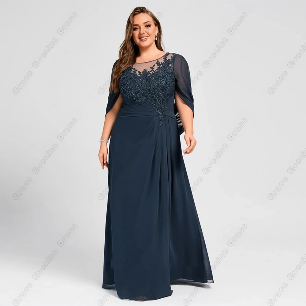 Grey Half Sleeve Mother of Bride Dresses for Women Summer New Beach Wedding Party Dresses with Lace Chiffon Robe De Soir&eacute;e
