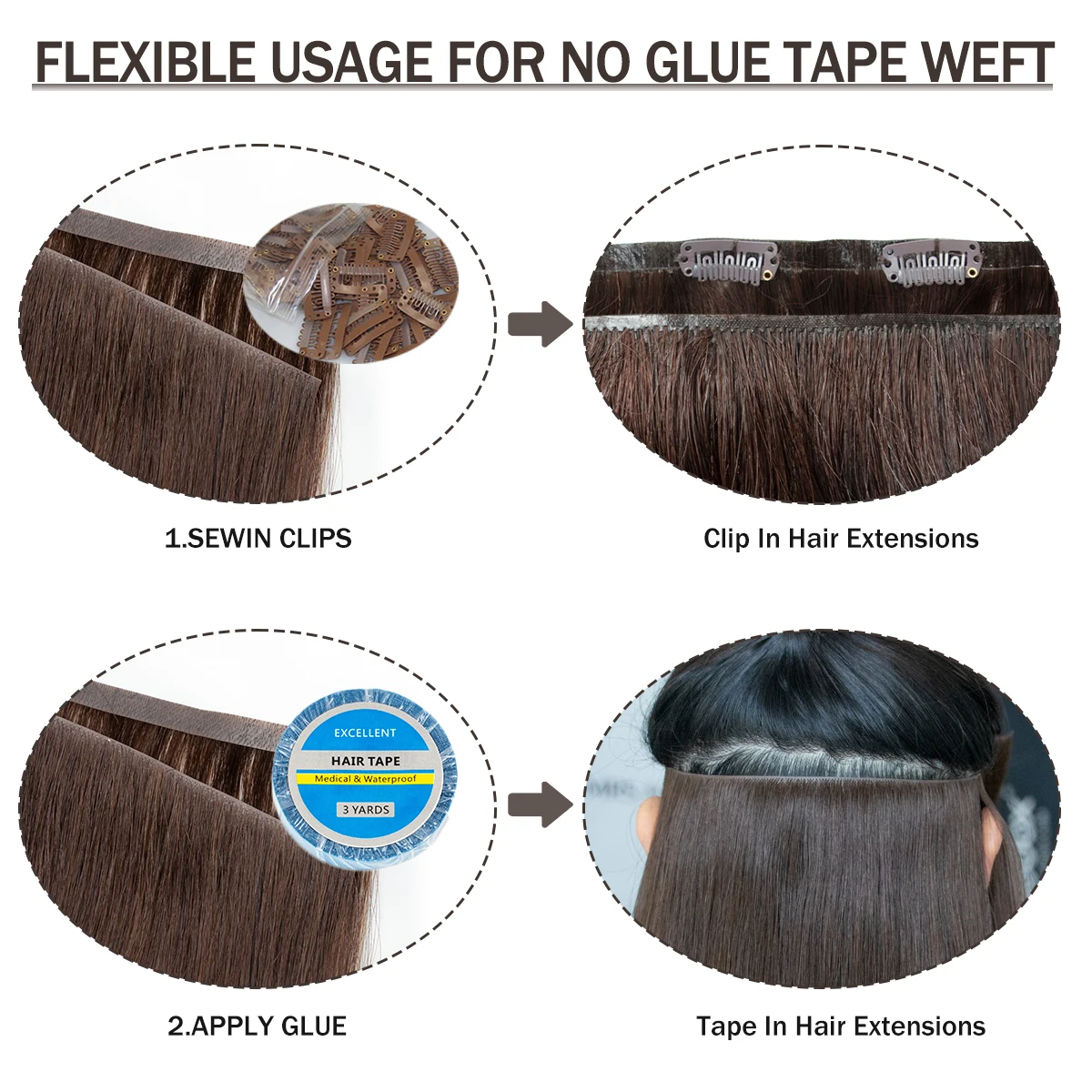 Invisible Long Tape PU Weft Human Hair Bundles Real Natural Hair