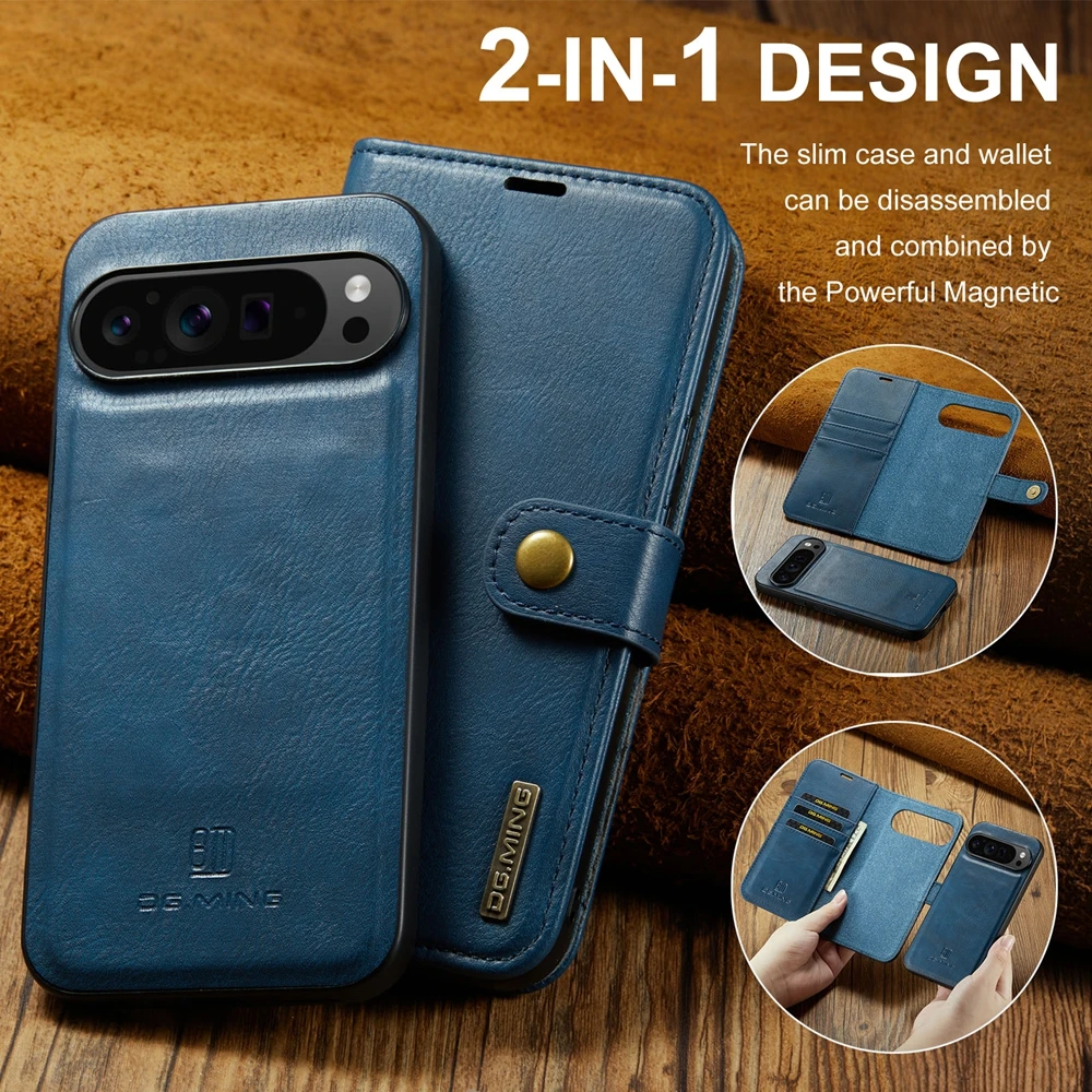 Magnetic Leather Wallet Case with Cash and Card Pockets