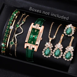 Elegant Green Women's Watch & Jewelry Gift Set - 9 Piece Collection (Green)