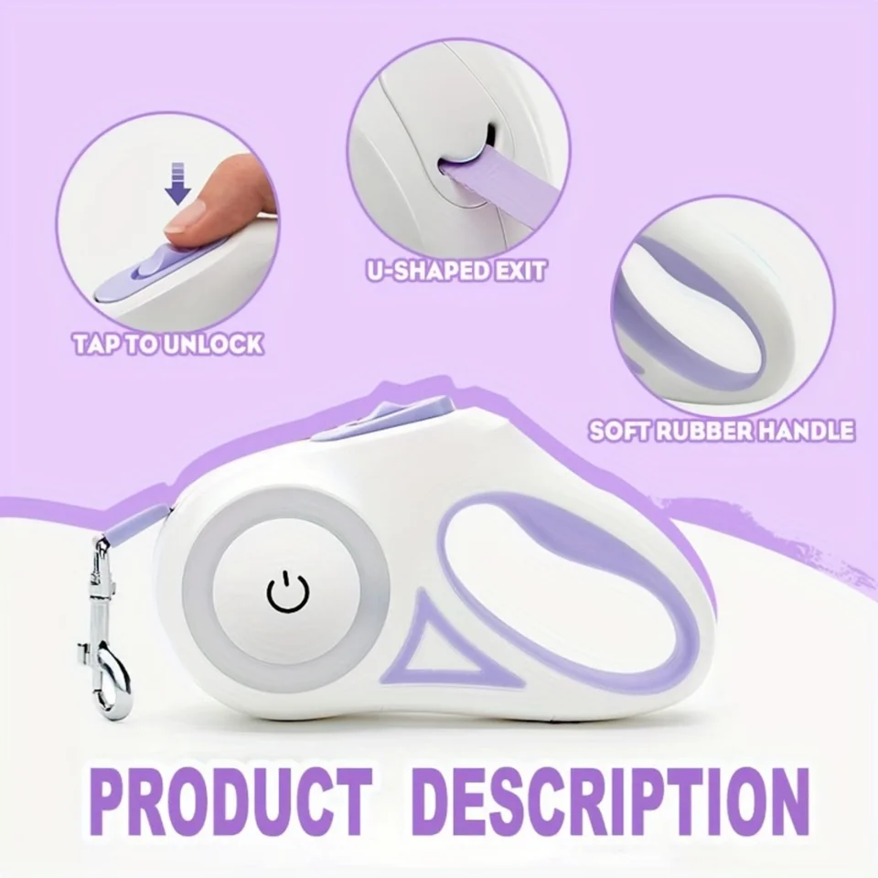 Durable Retractable Dog Leash with LED Flashlight