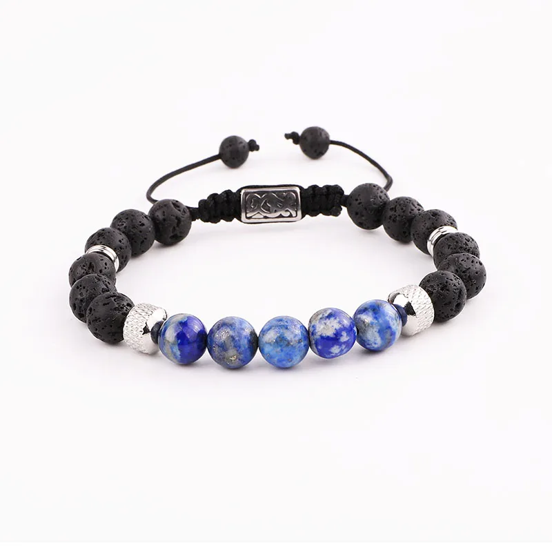 

New Design Lava Rock Stone Blue Lapis Stainless Steel Custom Adjustable Bracelet Men Jewelry Gift