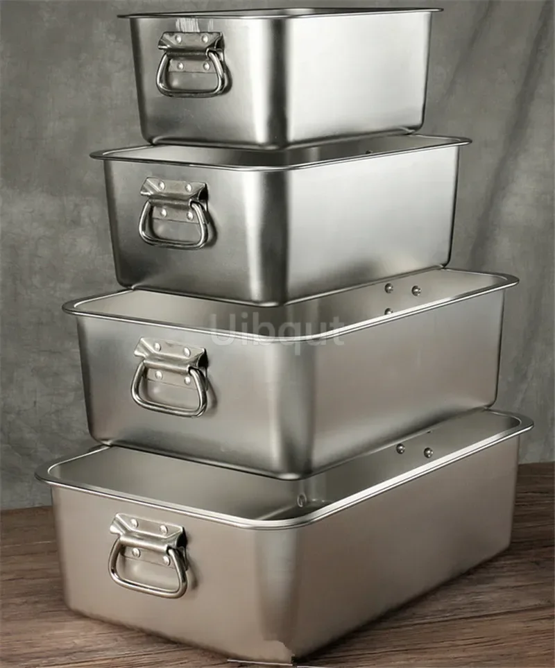 304 stainless steel plate metal  tray with handle square plate baking dish deep barbecue bbq Storage food trays serving basin 6