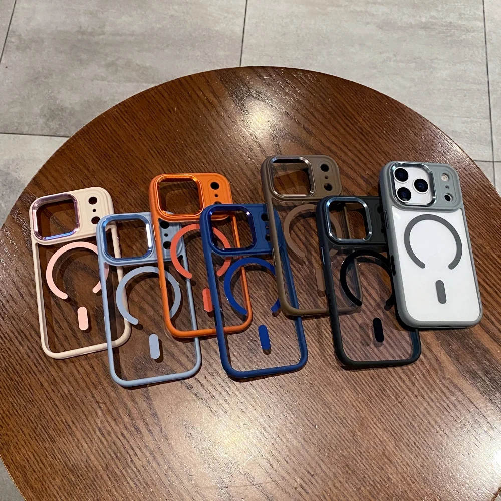 Transparent Armor Case For Iphone 16 15 14 13 Pro Max Plus 17 Air Magnetic Acrylic Metal Lens Shockproof Cover_voghion.com