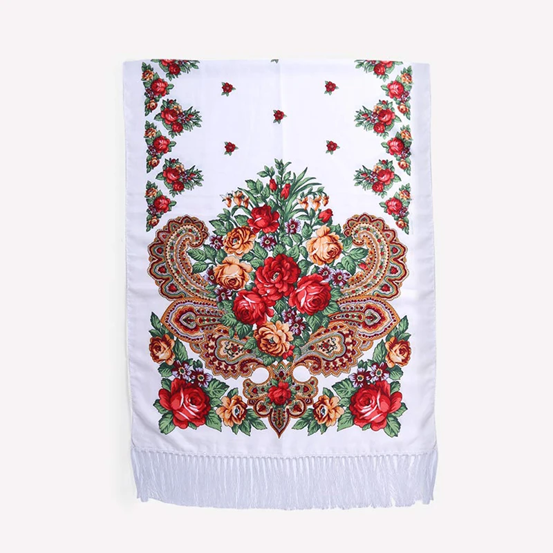 Frauen Luxus Floral Bedruckte Russische Schal Ukrainische Fransen Schals Babuschka Taschentuch Kopf Wraps Reise Schal – Detail 11
