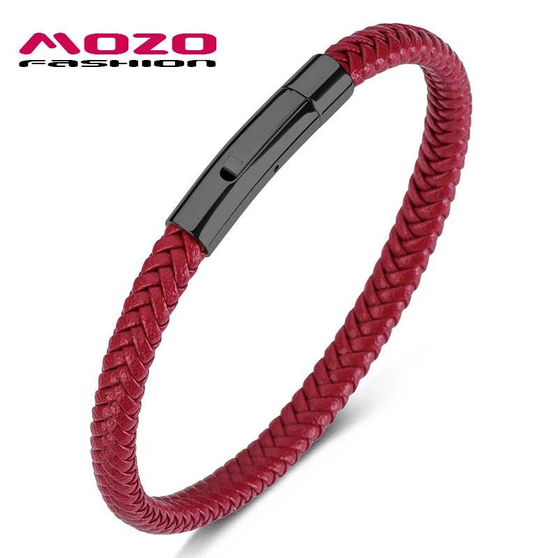 MOZO FASHION 2024 HOT Man Charm Red Leather Rope Mixed Braided Bracelet Simple Style Punk Women Classic Jewelry Gifts 501