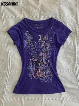 Vintage Rock Printing Slim Fit Women Clothing Summer Grunge Hip Hop Streetwear Tees 2026 Korean Harajuku T-Shirts Y2k Aesthetic 1