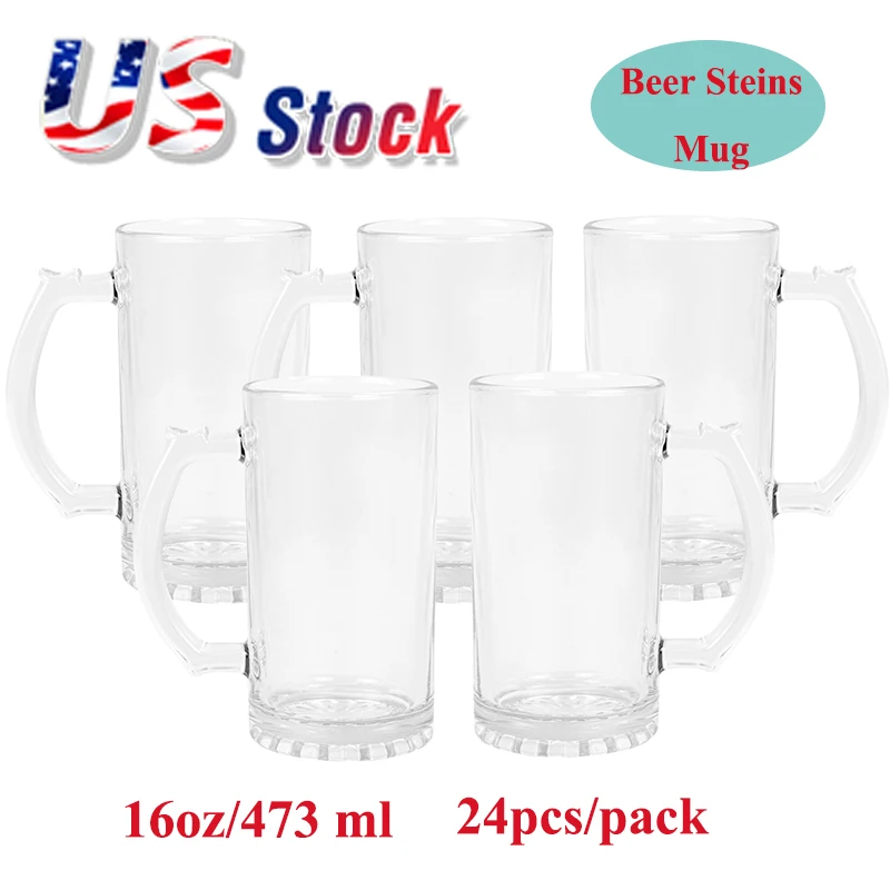 CALCA24pcs16ozClearGlassSublimationBlanksBeerSteinsMugCoatedforSublimationPrinting