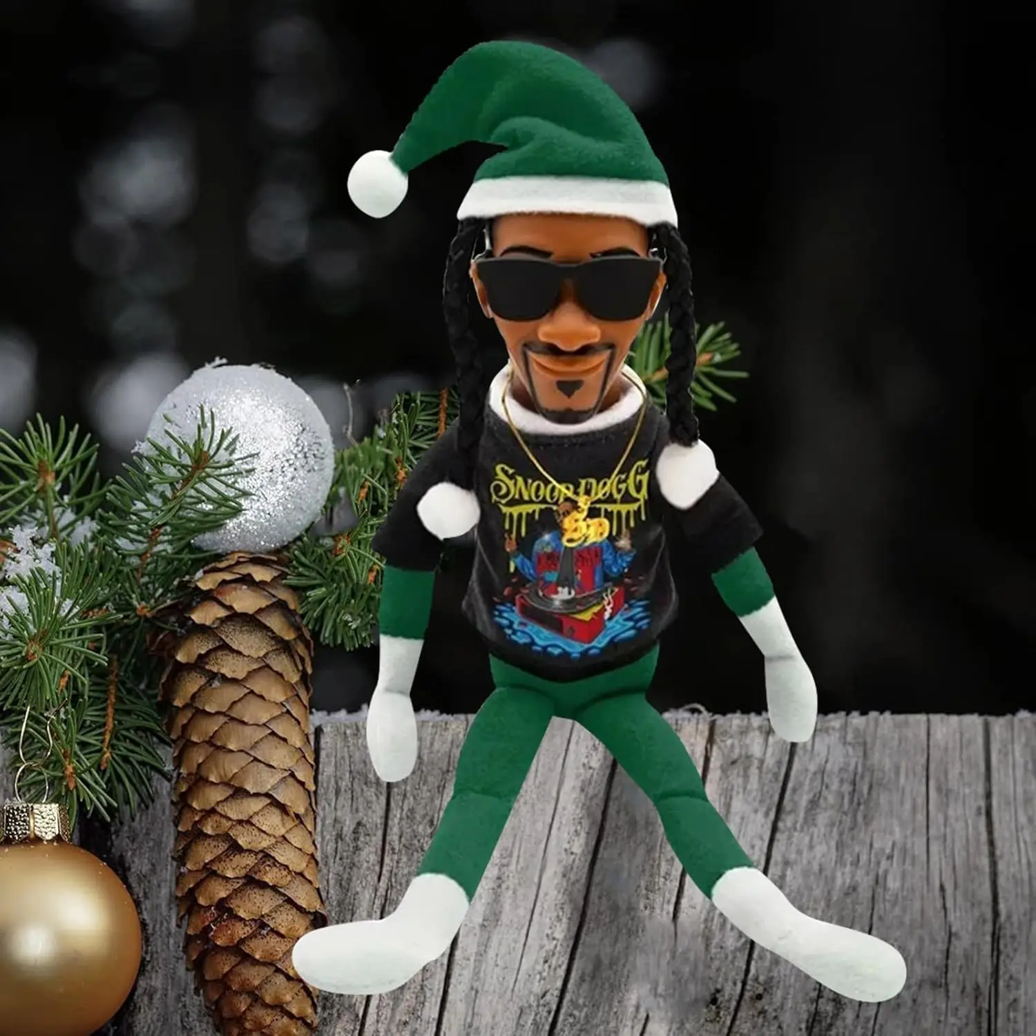 Snoop Stoop Plush, Snoop Shelf,Elf Doll,12" Figurine Elf, Plush,Elf Toy, Tshirt, Sunglasses, Gold Chain, Bonus Big Gift Box