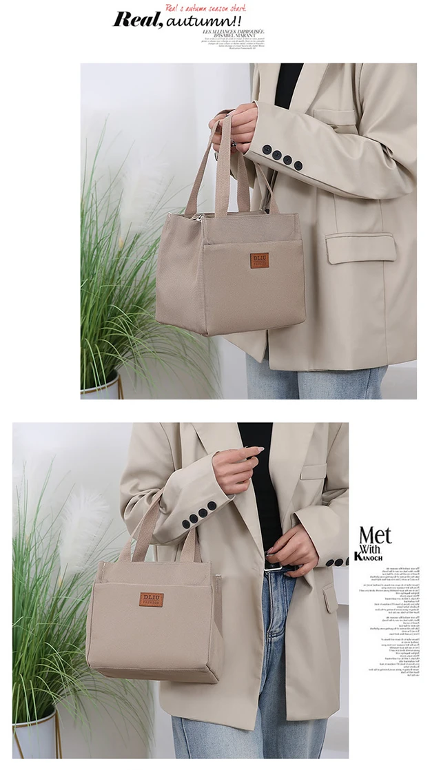 Modische Oxford-Stoff-Lunchtasche mit integrierter Isolierung und Reißverschluss, tragbare Handtasche für Bento-Box, Picknick – Detail 13
