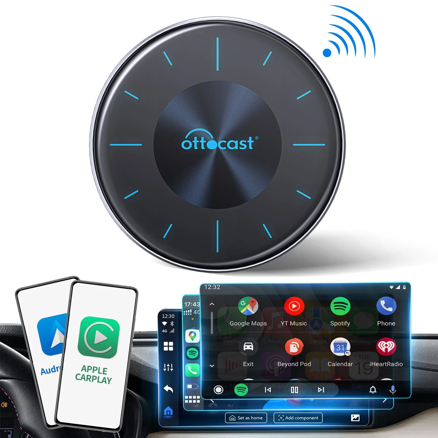 

Ottocast carplay Беспроводная интеллектуальная коробка ai box Беспроводная Автомобильная портативная потоковая коробка carplay dongle для универсального