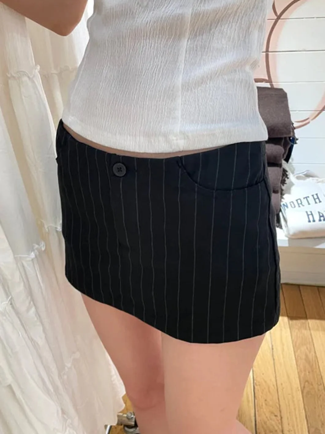 

New Stripes Straight Mini Skirt Shorts Woman Autumn High Waist Pockets Fashion Short Falda Casual Streetwear Preppy Style Skirts