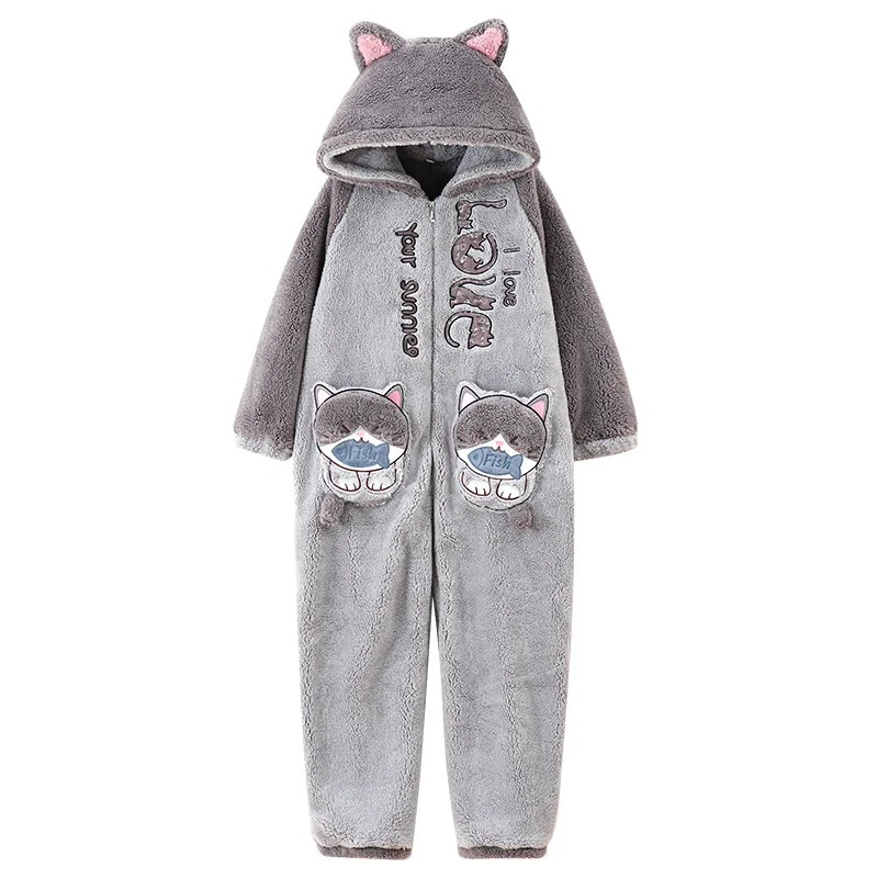 Parent-Child Outfit Pijamas Jumpsuits Kawaii Cartoon Panda Cat Women Men Sleepwear Hoodies Winter Thicken Pajamas Onesie Pyjamas