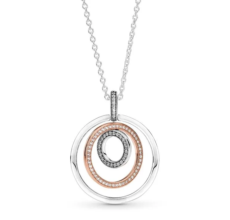 Authentic 925 Sterling Silver Moments Two tone Circles Pendant With