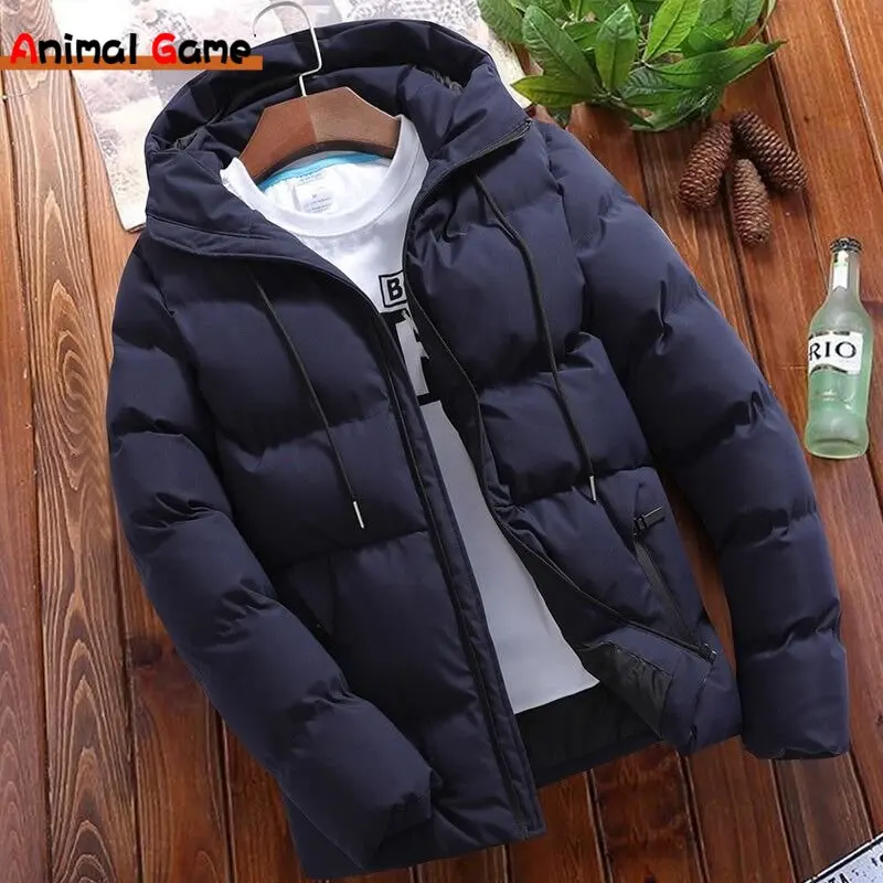 New Winter Thick Men Casual Parkas Hoodie Solid Color Zipper Warm Korean Style Fitness Fashion Men's Jacket Coat
