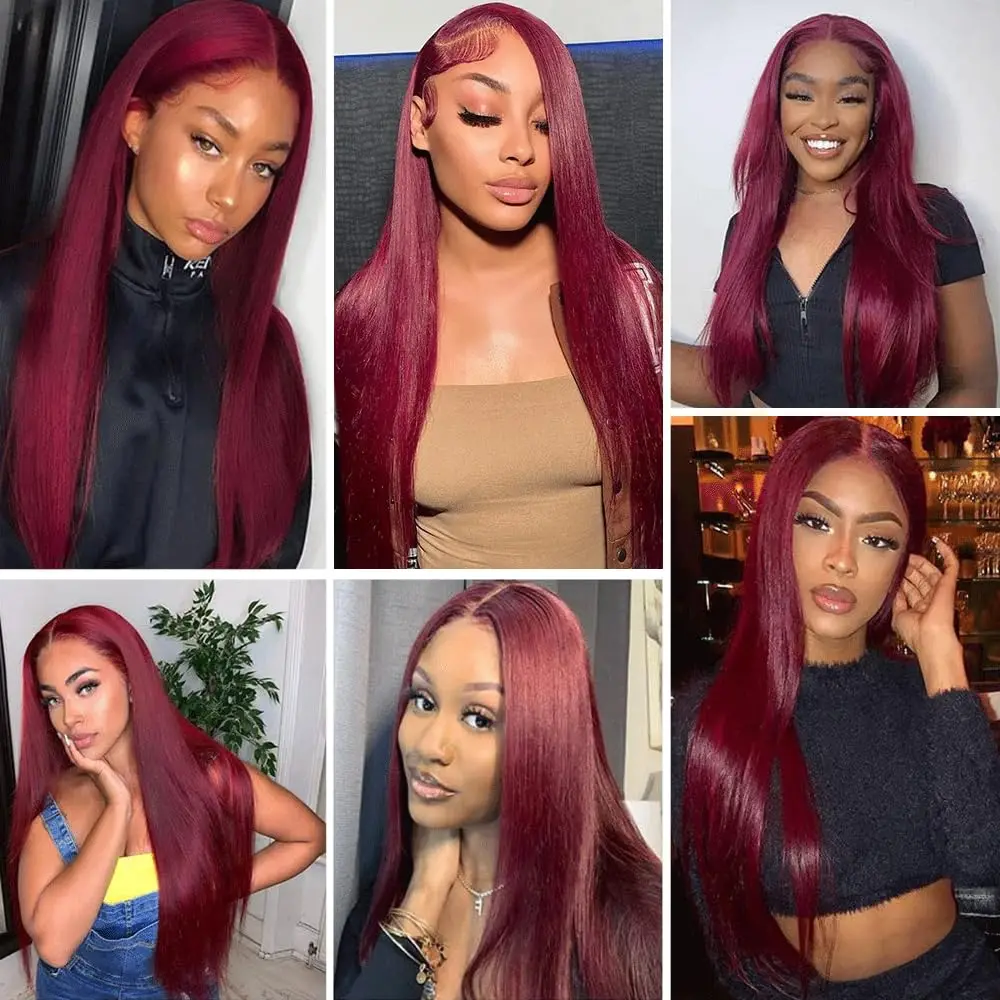 99J Burgundy Straight Human Hair Bundles and Closure Brazilian Remy Bundles With 4x4 Lace Closure 100% Human Hair Extensions 6